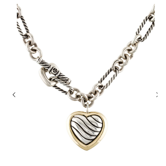 David Yurman 925 Sterling Silver 18K Yellow Gold Heart Pendant Figaro Necklace - Picture 7 of 7
